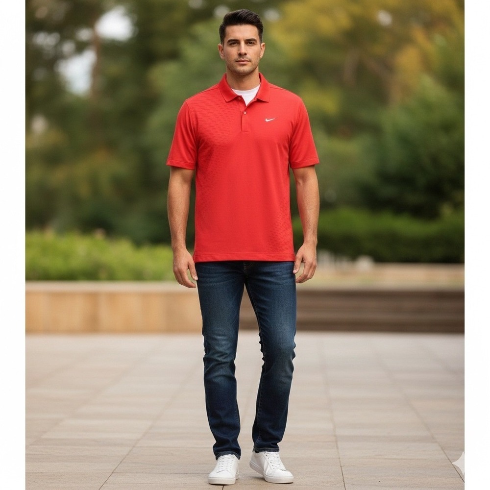 Nike Tiger Woods‎ Collection Mens Size Medium Golf Polo Shirt Red Dri Fit Active